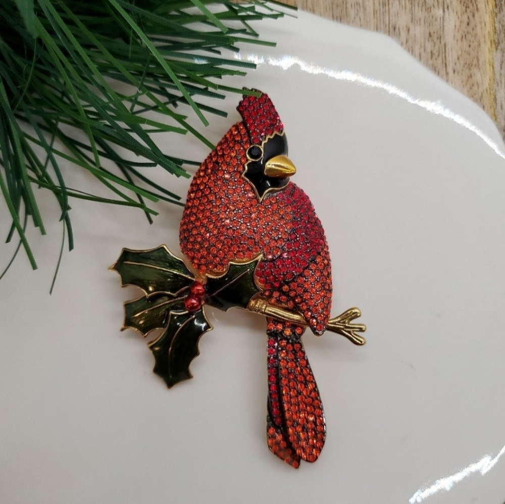 Joan Rivers Crystal and Enamel Cardinal Brooch Pin